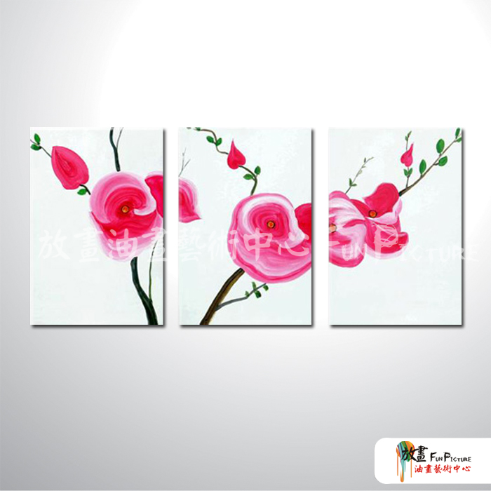 3拼花卉B35 純手繪 油畫 直幅*3 粉紅 暖色系 藝術品 裝飾 畫飾 無框畫 民宿 餐廳 室內設計