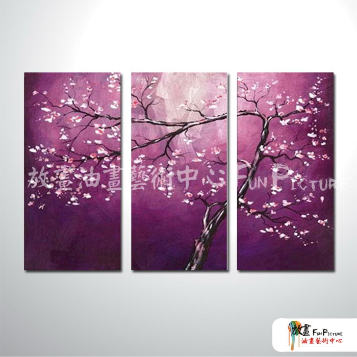 3拼花卉B62 純手繪 油畫 直幅*3 紫色 冷色系 藝術品 裝飾 畫飾 無框畫 民宿 餐廳 室內設計