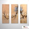 3拼花卉B65 純手繪 油畫 直幅*3 灰褐 中性色系 藝術品 裝飾 畫飾 無框畫 民宿 餐廳 室內設計