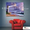 燈塔02 純手繪 油畫 橫幅 藍底 冷色系 浪漫 沙灘 海灣 海浪 夕陽 裝潢 室內設計 客廳掛畫