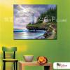 燈塔06 純手繪 油畫 橫幅 藍綠 冷色系 浪漫 沙灘 海灣 海浪 夕陽 裝潢 室內設計 客廳掛畫