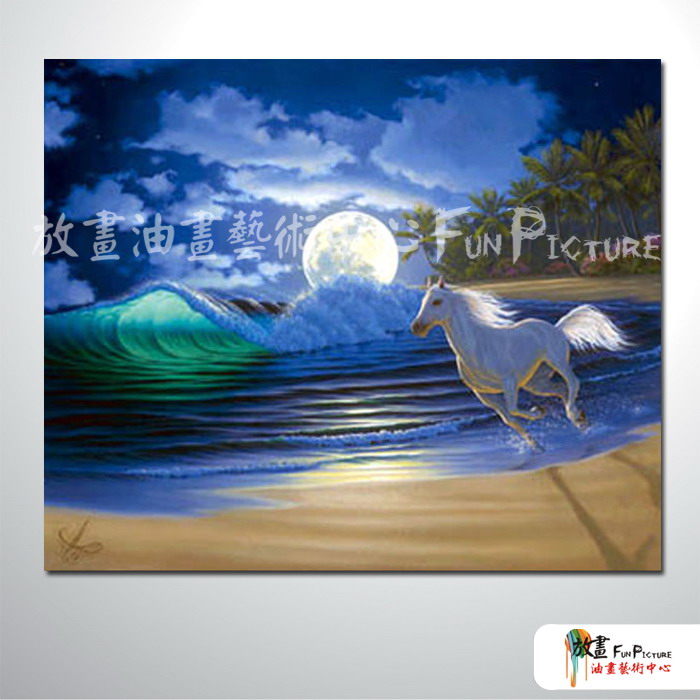 浪景A42 純手繪 油畫 橫幅 藍底 冷色系 精選 浪漫 沙灘 海灣 海浪 夕陽 裝潢 室內設計 客廳掛畫