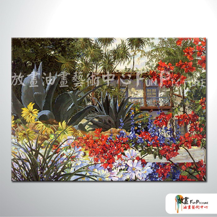 田園花園景69 純手繪 油畫 橫幅 紅黃 暖色系 無框畫 精選 餐廳 裝潢 室內設計 居家佈置