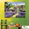 田園花園景130 純手繪 油畫 橫幅 紫綠 冷色系 無框畫 民宿 餐廳 裝潢 室內設計 居家佈置