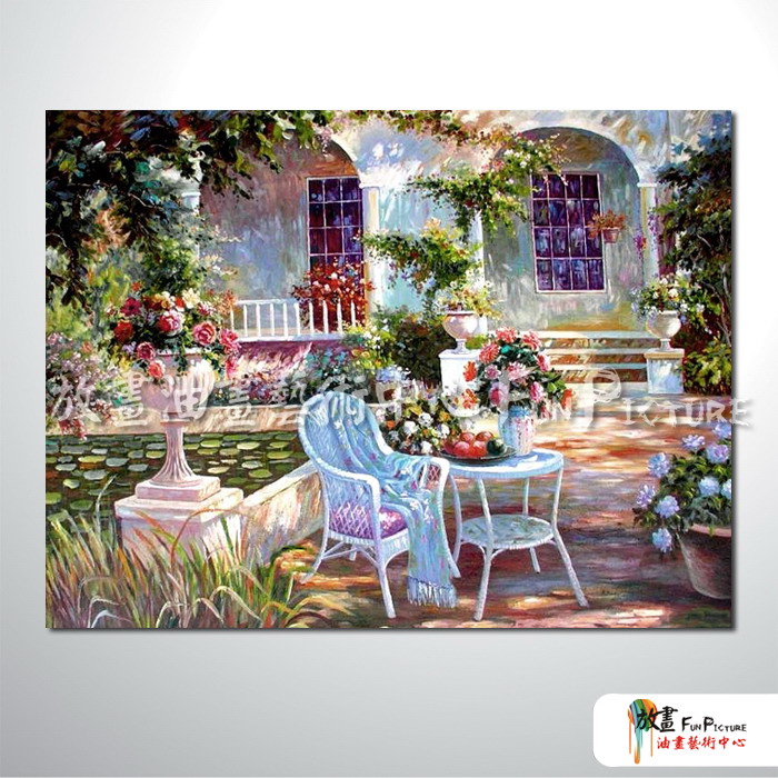 田園花園景176 純手繪 油畫 橫幅 多彩 暖色系 無框畫 精選 餐廳 裝潢 室內設計 居家佈置