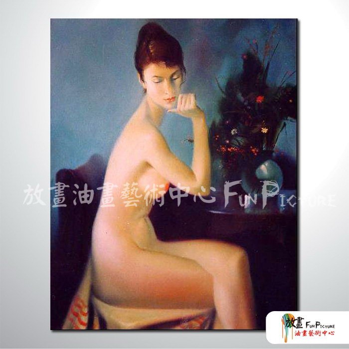 現代人體14 純手繪 油畫 直幅 籃底 冷色系 裸體 裸女 藝術 時尚 摩鐵 旅館 酒店 情趣 裝潢