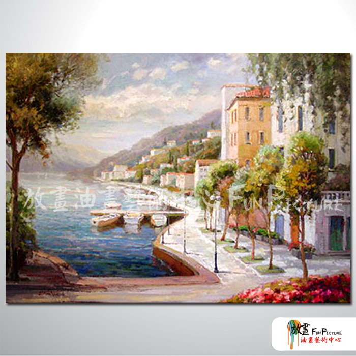 地中海風景A68 純手繪 油畫 橫幅 多彩 暖色系 裝飾 畫飾 無框畫 民宿 餐廳 裝潢 室內設計