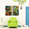 2拼抽象B246 純手繪 油畫 直幅*2 藍綠 冷色系 裝飾 畫飾 無框畫 民宿 餐廳 室內設計