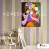 女人與花 臨摹畢卡索名畫 油畫 直幅 紫灰 中性色系 飯店 民宿 餐廳 裝飾 無框畫 室內設計