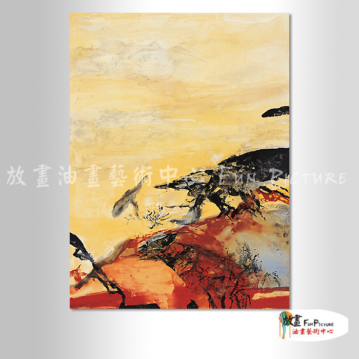 名家抽象31 純手繪 油畫 直幅 黃紅 暖色系 無框畫 名畫 線條 現代抽象 近代名家 大師作品