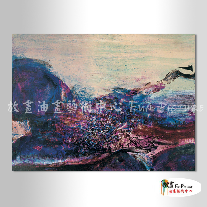 名家抽象32 純手繪 油畫 橫幅 藍紫 冷色系 無框畫 名畫 線條 現代抽象 近代名家 大師作品