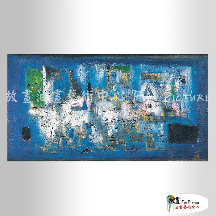 名家抽象54 純手繪 油畫 橫幅 藍色 冷色系 無框畫 名畫 線條 現代抽象 近代名家 大師作品