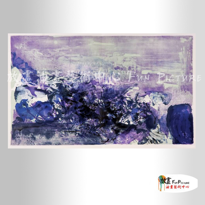 名家抽象57 純手繪 油畫 橫幅 紫色 冷色系 無框畫 名畫 線條 現代抽象 近代名家 大師作品