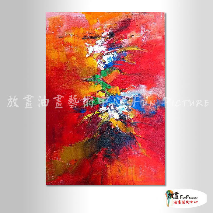 名家抽象74 純手繪 油畫 直幅 紅黃 暖色系 無框畫 名畫 線條 現代抽象 近代名家 大師作品