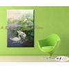 天鵝03 純手繪 油畫 直幅 藍綠 冷色系 掛畫 和諧 溫和 優雅 振翅起舞 裝潢設計 藝品 客廳 臥室