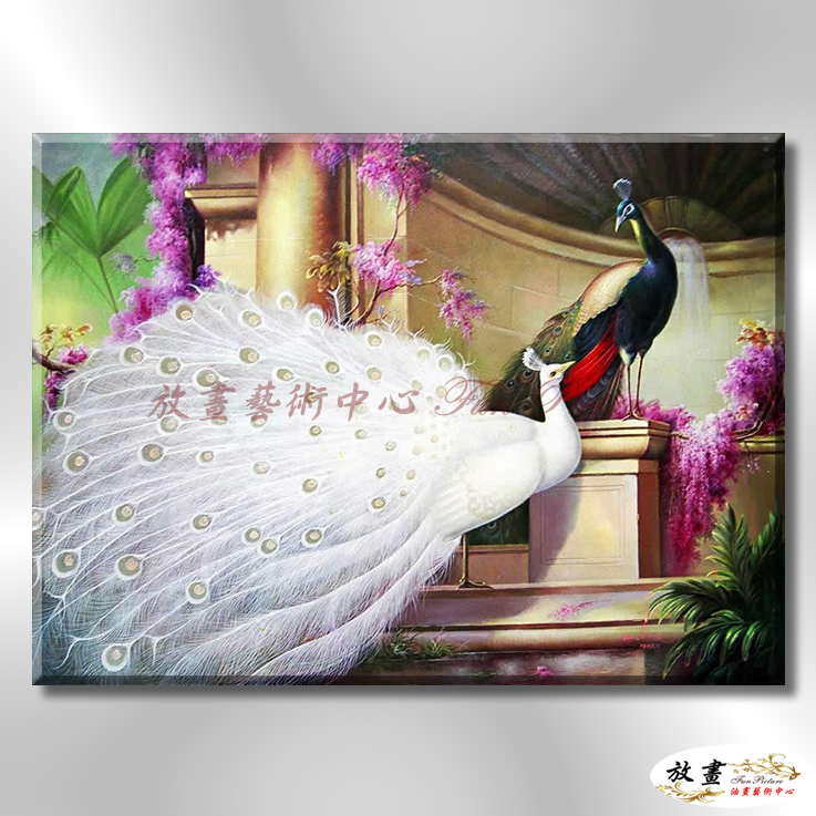 孔雀29 純手繪 油畫 橫幅 多彩 暖色系 高寫實 掛畫 藝品 龍鳯呈祥 鳥之王者 裝潢 室內設計