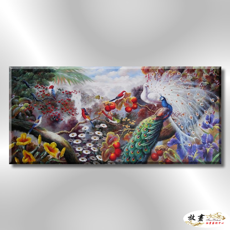 孔雀32 純手繪 油畫 橫幅 多彩 暖色系 高寫實 掛畫 藝品 龍鳯呈祥 鳥之王者 裝潢 室內設計