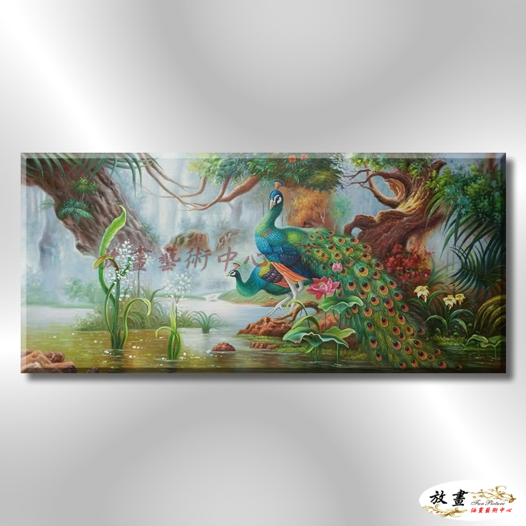 孔雀35 純手繪 油畫 橫幅 多彩 暖色系 高寫實 掛畫 藝品 龍鳯呈祥 鳥之王者 裝潢 室內設計