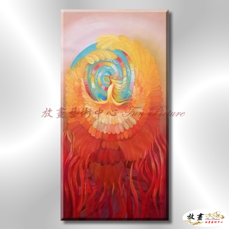 火鳳凰37 純手繪 油畫 橫幅 紅橙 暖色系 高寫實 掛畫 藝品 龍鳯呈祥 鳥之王者 裝潢 室內設計