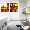 2拼風景B384 純手繪 油畫 直幅*2 黃褐 暖色系 裝飾 畫飾 無框畫 民宿 餐廳 室內設計