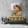 松鼠01 純手繪 油畫 直幅 褐咖 中性色系 動物 大自然 藝術畫 掛畫 生肖 客廳 裝潢 室內設計