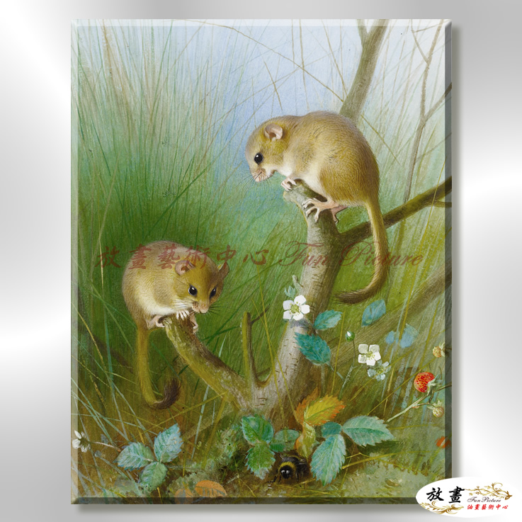 松鼠03 純手繪 油畫 直幅 褐綠 中性色系 動物 大自然 藝術畫 掛畫 生肖 客廳 裝潢 室內設計