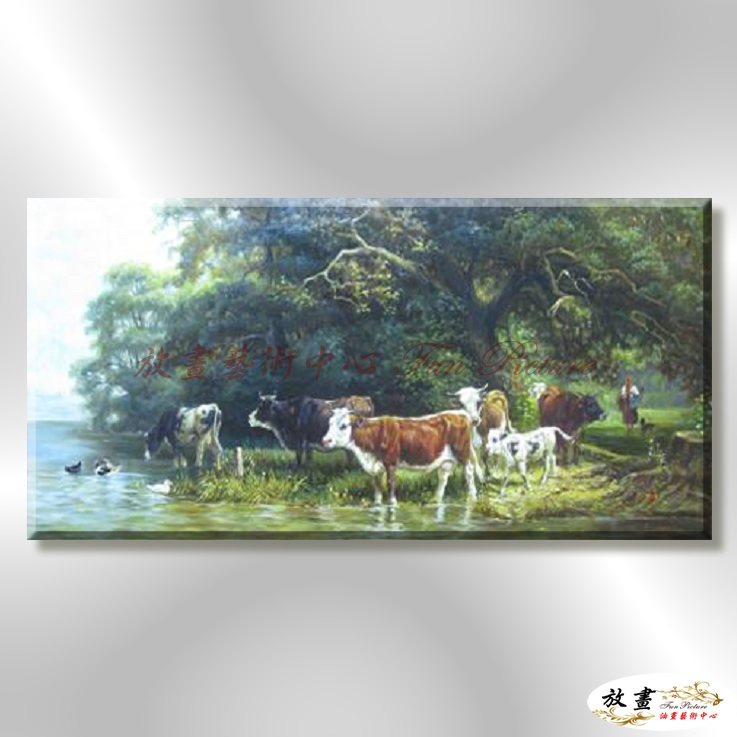 牛03 純手繪 油畫 橫幅 褐綠 中性色系 動物 大自然 藝術畫 掛畫 生肖 客廳 裝潢 實拍影片