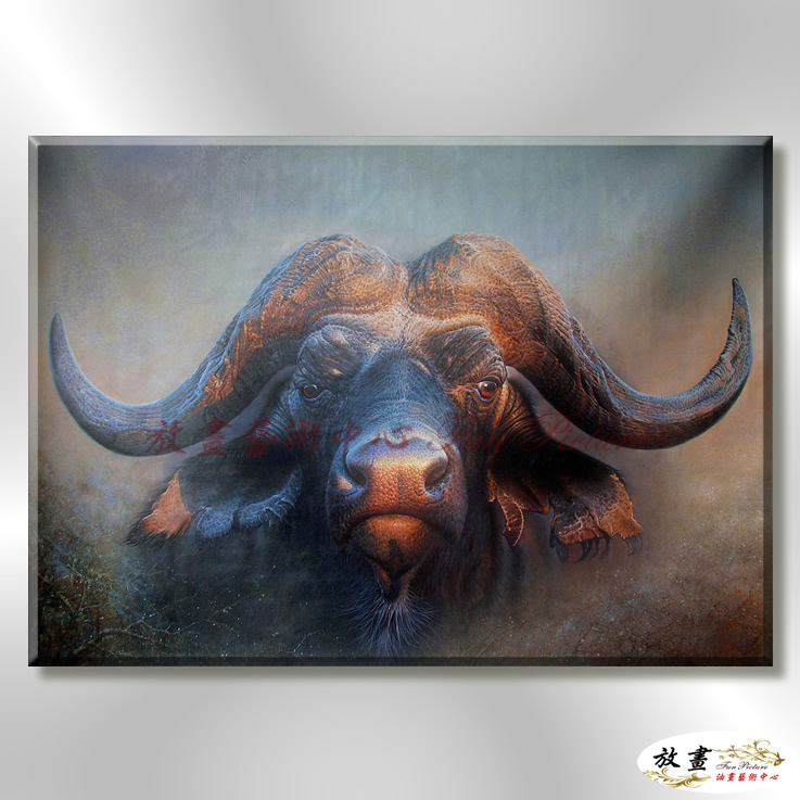 牛04 純手繪 油畫 橫幅 褐咖 中性色系 動物 大自然 藝術畫 掛畫 生肖 客廳 裝潢 室內設計