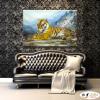 老虎01 純手繪 油畫 橫幅 褐藍 中性色系 動物 大自然 藝術畫 掛畫 生肖 客廳 裝潢 室內設計