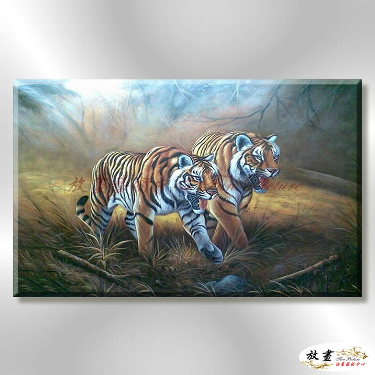 老虎12 純手繪 油畫 橫幅 褐咖 中性色系 動物 大自然 藝術畫 掛畫 生肖 客廳 裝潢 室內設計