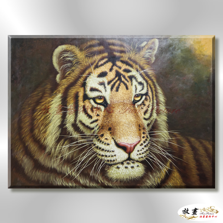 老虎15 純手繪 油畫 橫幅 褐咖 中性色系 動物 大自然 藝術畫 掛畫 生肖 客廳 裝潢 室內設計