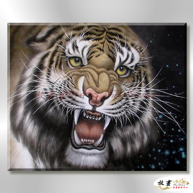 老虎23 純手繪 油畫 橫幅 褐黑 中性色系 動物 大自然 藝術畫 掛畫 生肖 客廳 裝潢 室內設計