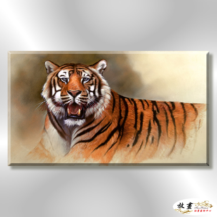 老虎34 純手繪 油畫 橫幅 褐咖 中性色系 動物 大自然 藝術畫 掛畫 生肖 客廳 裝潢 室內設計
