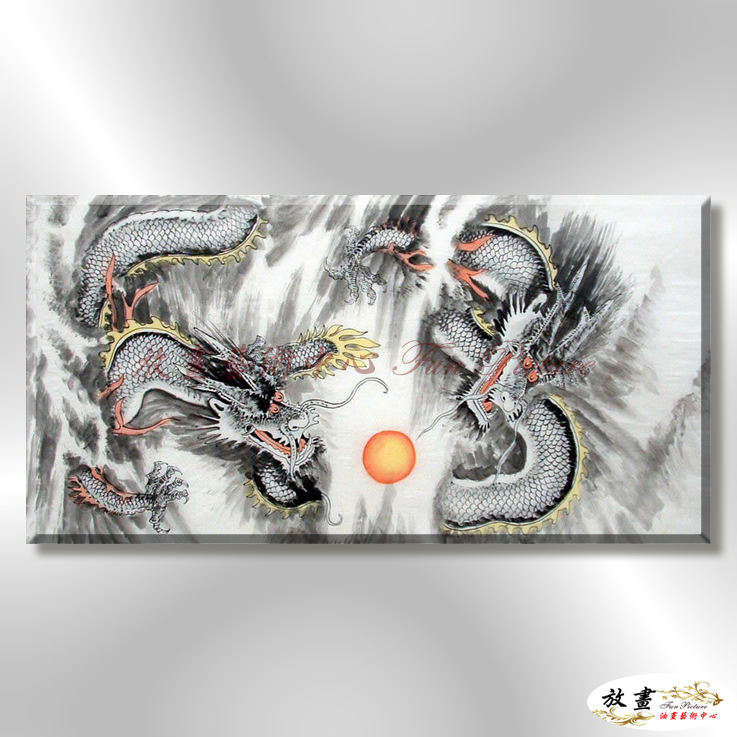 龍55 純手繪 油畫 橫幅 灰黑 中性色系 動物 神話 藝術畫 掛畫 生肖 客廳 裝潢 室內設計