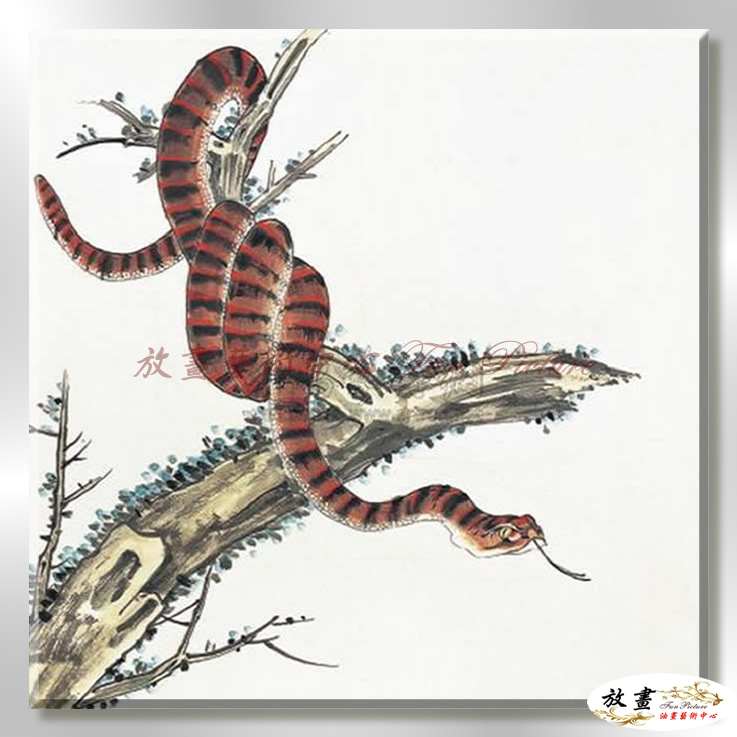 蛇02 純手繪 油畫 方形 灰褐 中性色系 動物 大自然 藝術畫 掛畫 生肖 客廳 裝潢 室內設計
