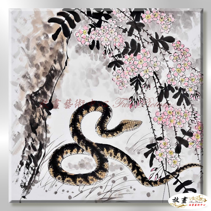 蛇06 純手繪 油畫 方形 黑灰 中性色系 動物 大自然 藝術畫 掛畫 生肖 客廳 裝潢 室內設計