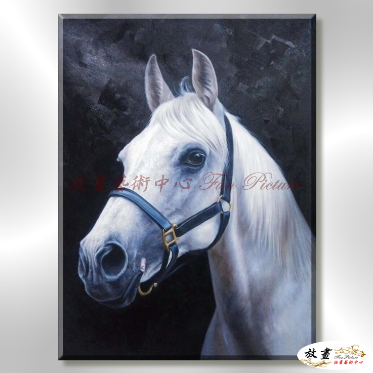 馬16 純手繪 油畫 直幅 黑白 中性色系 動物 大自然 藝術畫 掛畫 生肖 客廳 裝潢 室內設計