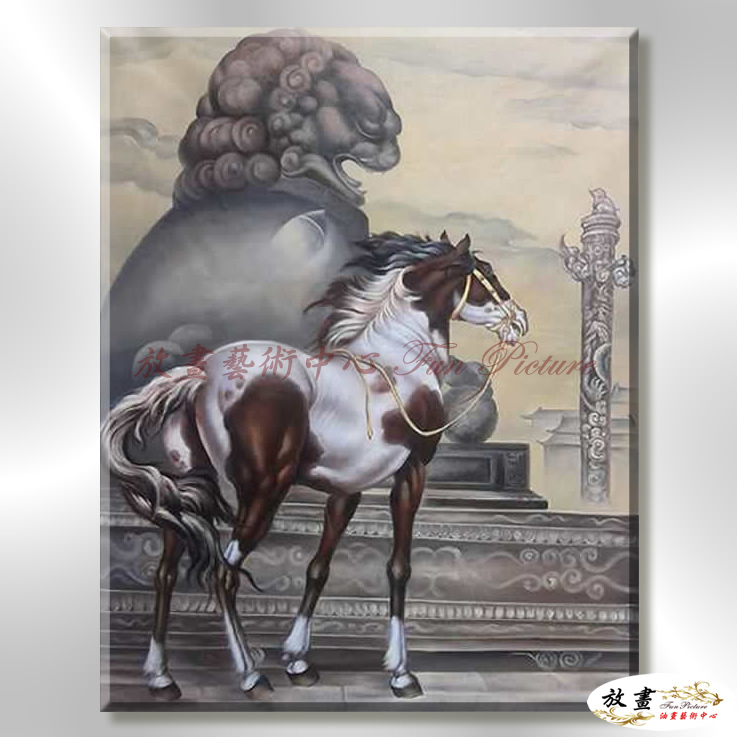 馬37 純手繪 油畫 直幅 灰咖 中性色系 動物 大自然 藝術畫 掛畫 生肖 工筆 裝潢 室內設計
