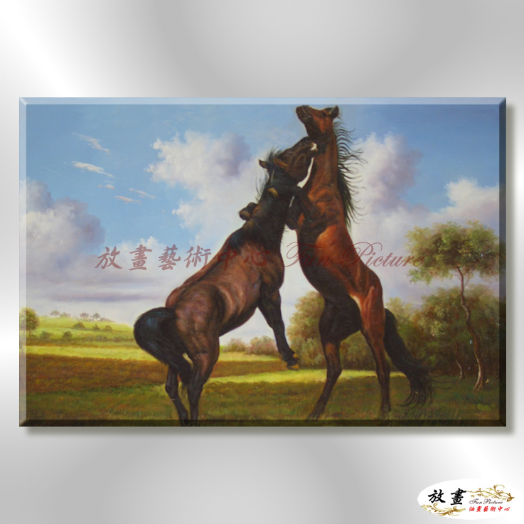 馬45 純手繪 油畫 橫幅 咖綠 中性色系 動物 大自然 藝術畫 掛畫 生肖 客廳 裝潢 室內設計
