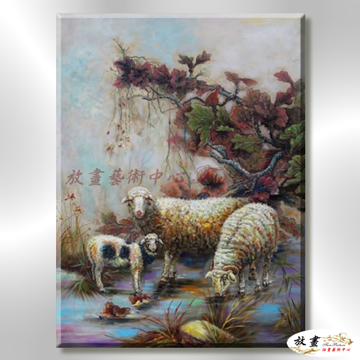 羊23 純手繪 油畫 直幅 褐綠 中性色系 動物 大自然 藝術畫 掛畫 生肖 客廳 裝潢 室內設計