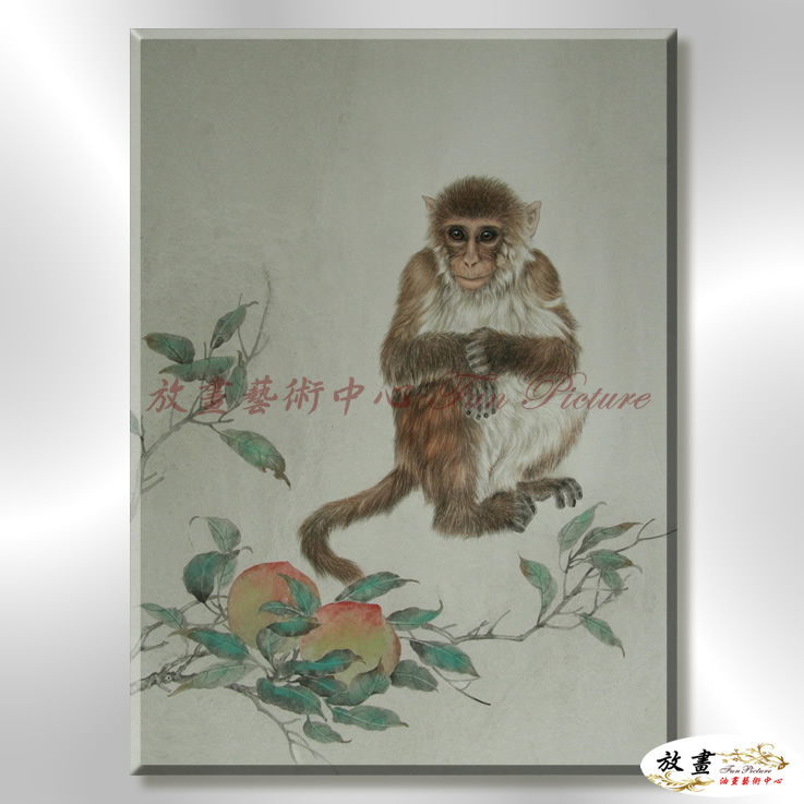 猴04 純手繪 油畫 直幅 灰褐 中性色系 動物 大自然 藝術畫 掛畫 生肖 工筆 裝潢 室內設計