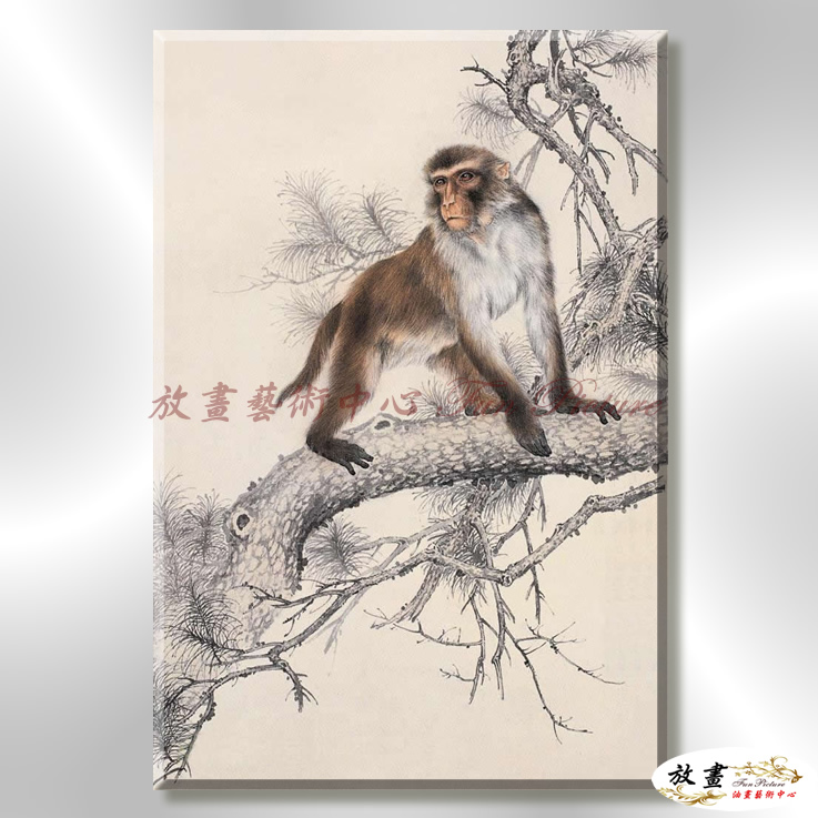 猴08 純手繪 油畫 直幅 紅灰 中性色系 動物 大自然 藝術畫 掛畫 生肖 工筆 裝潢 室內設計