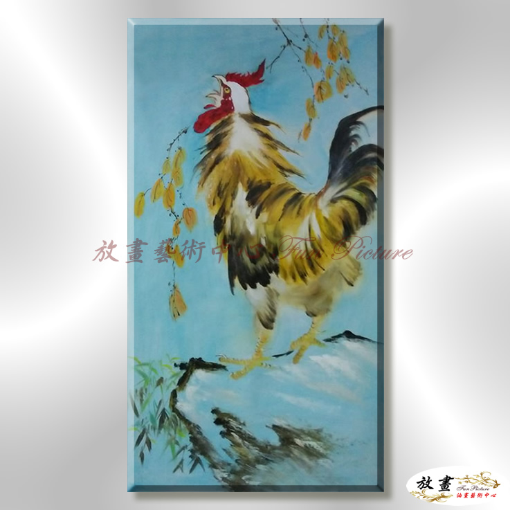 雞10 純手繪 油畫 直幅 藍褐 中性色系 動物 大自然 藝術畫 掛畫 生肖 求運 藝術品 裝潢 室內設計