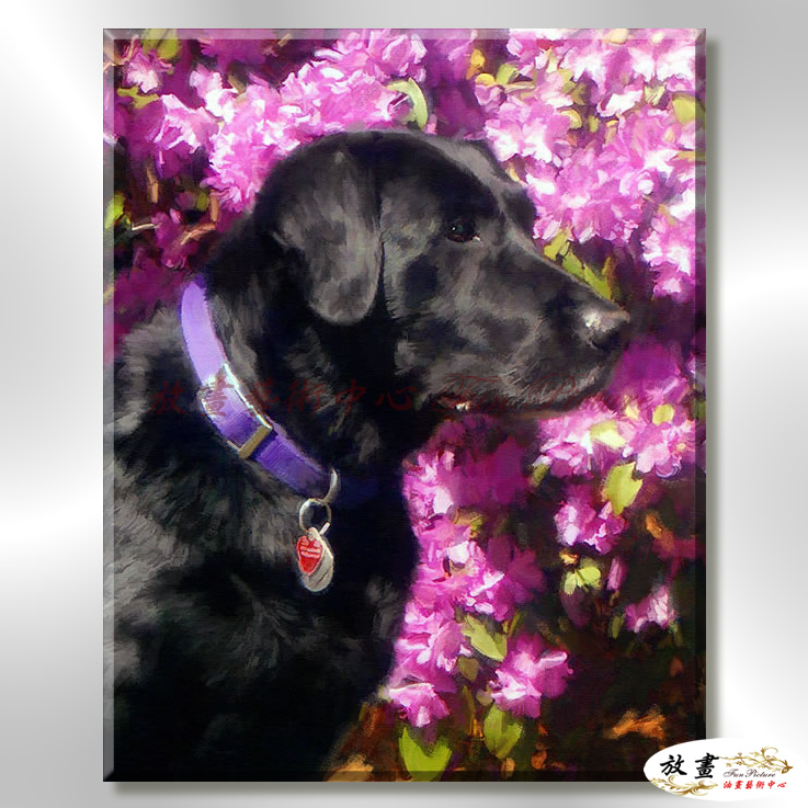 狗28 純手繪 油畫 直幅 黑紫 中性色系 動物 大自然 藝術畫 掛畫 生肖 求運 藝術品 寫實 室內設計
