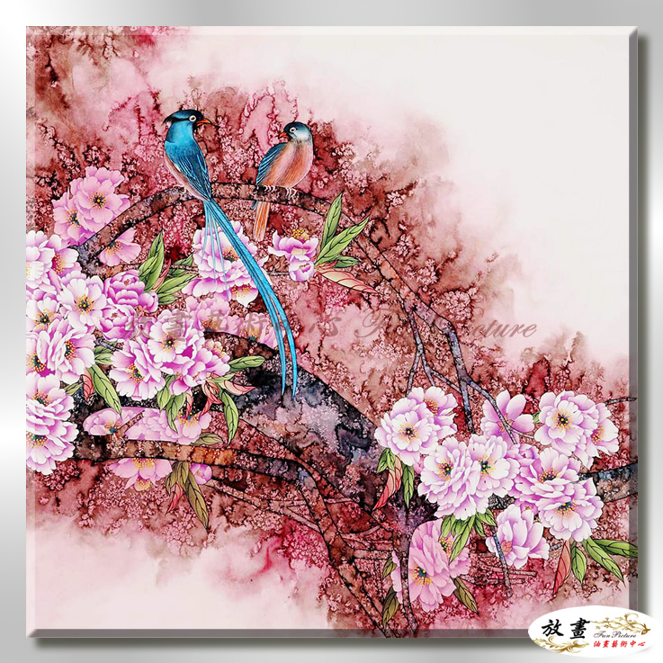 工彩牡丹M146 純手繪 油畫 方形 粉紅 暖色系 文公尺 吉祥 招財 風水 命理 居家 工筆 藝品
