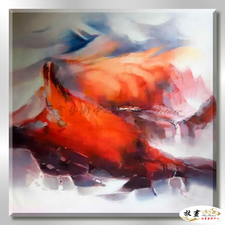 無極山水SG013 純手繪 油畫 方形 紅橙 暖色系 畫飾 流彩 無框畫 民宿 餐廳 招財 納喜 文公尺