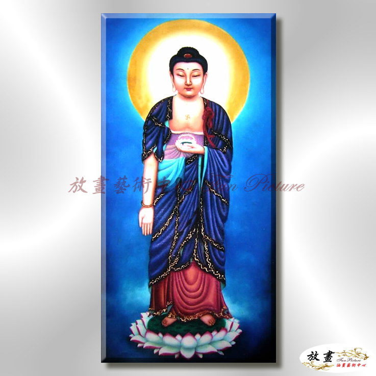 宗教肖像FR065 純手繪 油畫 直幅 藍底 冷色系 文化 吉祥 禪意 風水 命理 禮佛 修道 文藝品