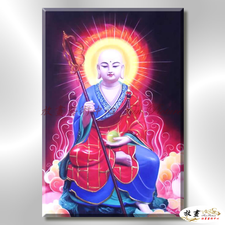 宗教肖像FR066 純手繪 油畫 直幅 藍紅 中性色系 文化 吉祥 禪意 風水 命理 禮佛 修道 文藝品