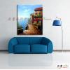 地中海風景De026 純手繪 油畫 直幅 藍褐 中性色系 浪漫 歐式 咖啡廳 民宿 餐廳 海岸線 藝術品