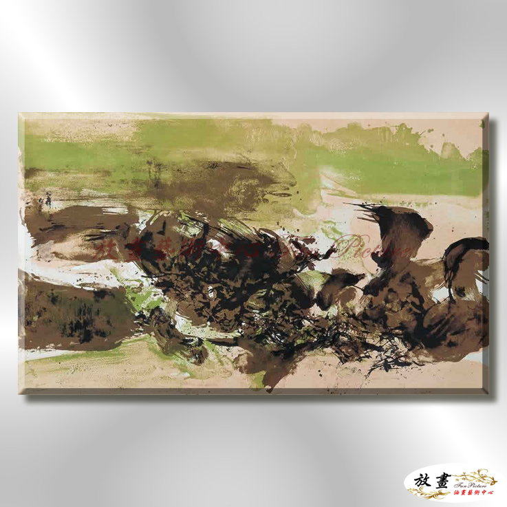 名家抽象100 純手繪 油畫 橫幅 褐綠 中性色系 無框畫 名畫 線條 現代抽象 近代名家 大師作品